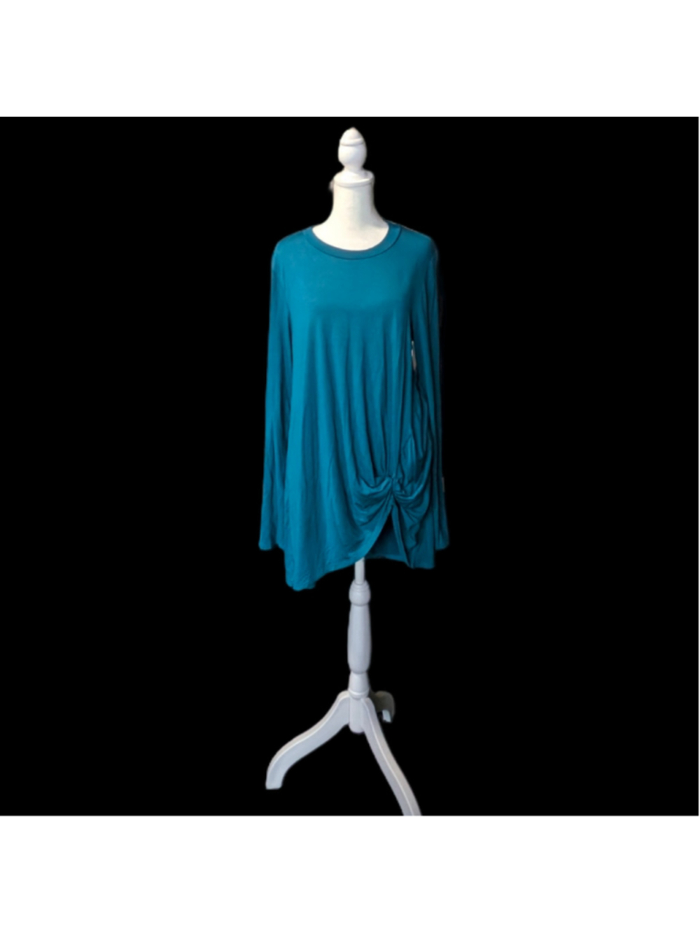 NWOT Azules Deep Teal Front Twist Knot Long Sleeve Tunic Top